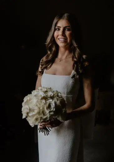Classic round white rose wedding bouquet. The Kensington Photographer